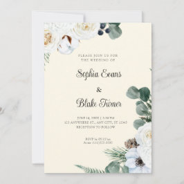 Elegante weiße Blüte mit grüner, gelber Hochzeit Einladung