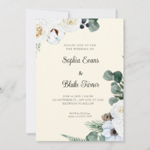 Elegante weiße Blüte mit grüner, gelber Hochzeit Einladung