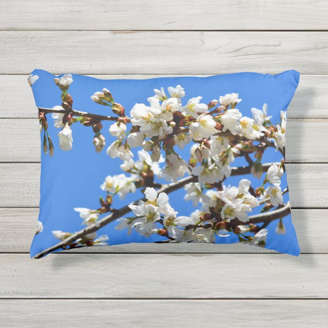 Elegante weiße Blüten Kissen Für Draußen (Vorderseite)