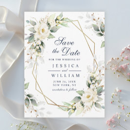 Elegante weiße Blütengrün Hochzeit speichern Sie d Postkarte