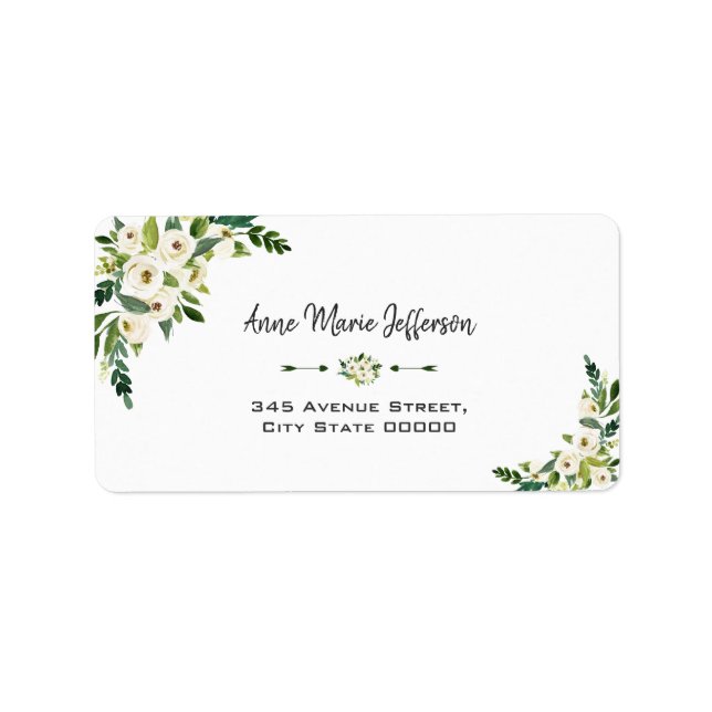 Elegante weiße Blütenhochzeit Adressaufkleber (Vorne)