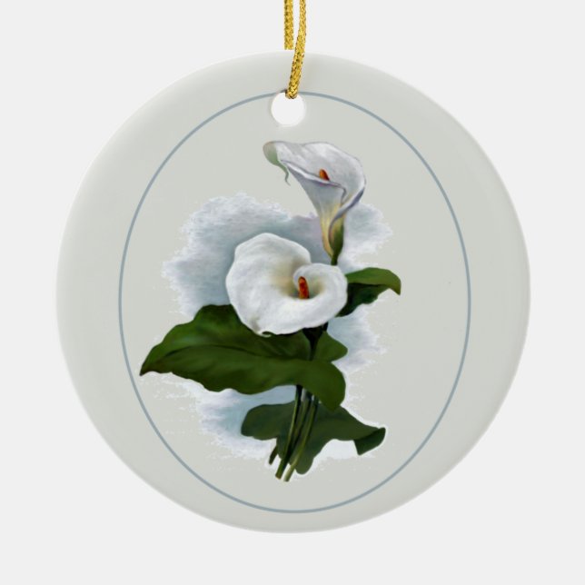 Elegante weiße Calla-Lilien Keramik Ornament (Vorne)