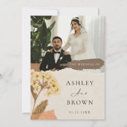 Elegante weiße Creme moderne Foto-Hochzeit  Einladung