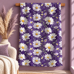 Elegante weiße Daisy Purple Sage Wurfdecke Kunst Sherpadecke