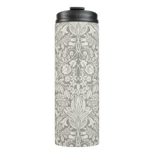 Elegante weiße Damast-Blumen-Himdeko Thermosbecher