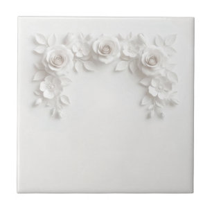 Elegante weiße Faux-Relief-Rosen Fliese