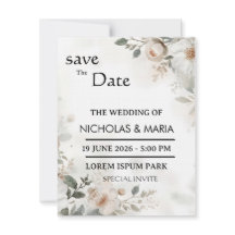 Elegante weiße Flora-Aquarell-Hochzeitseinladung