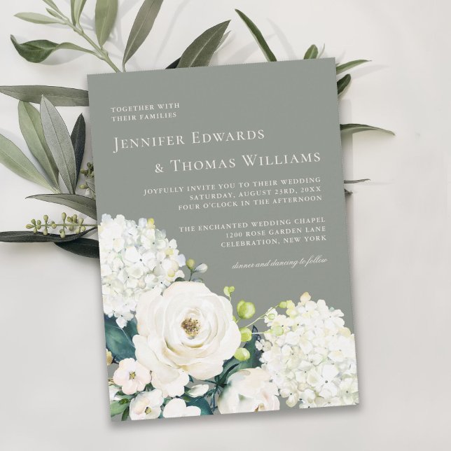 Elegante weiße Flora auf der Grünen Hochzeit Einladung (Von Creator hochgeladen)