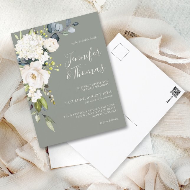 Elegante weiße Flora auf der Grünen Hochzeit Postkarte (Von Creator hochgeladen)