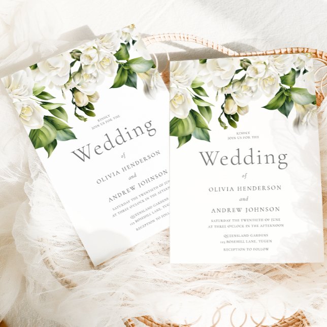 Elegante weiße Flora Hochzeit zu jeder Jahreszeit Einladung (Von Creator hochgeladen)
