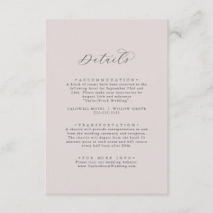 Elegante Weiße Flora-Koordinate Blush Mauve Detail Begleitkarte