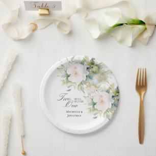 Elegante weiße Flora Two wird zu einer Bibelhochze Pappteller