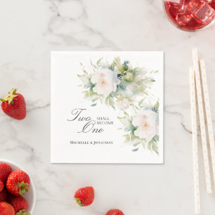 Elegante weiße Flora Two wird zu einer Bibelhochze Serviette