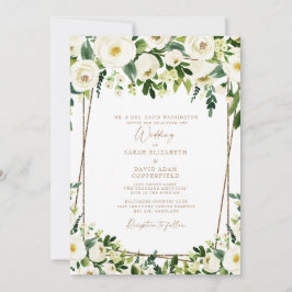 Elegante weiße Flora und Gold feierliche Hochzeit Einladung