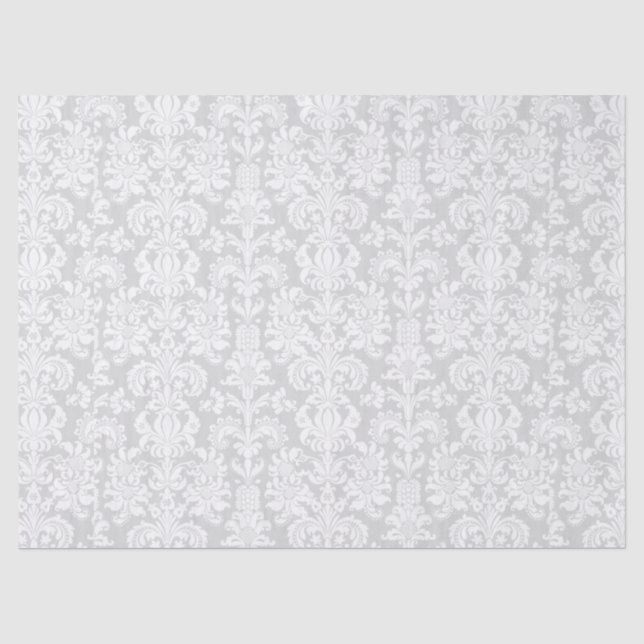 Elegante weiße, florale Damaskus über grauem Hinte Seidenpapier (Vorderseite)