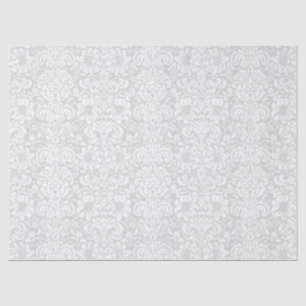 Elegante weiße, florale Damaskus über grauem Hinte Seidenpapier