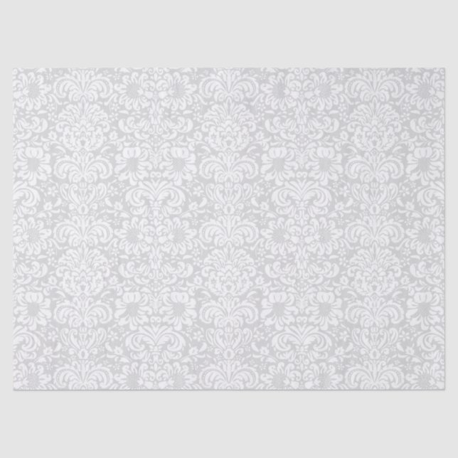Elegante weiße, florale Damaskus über grauem Hinte Seidenpapier (Vorderseite)