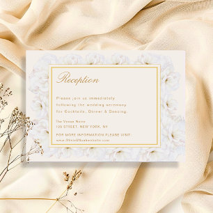 Elegante weiße florale Elfenbein-Goldrand-Hochzeit RSVP Karte