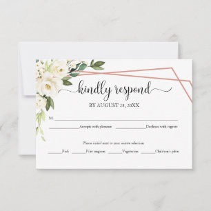 Elegante weiße florale geometrische Hochzeits-RSVP RSVP Karte