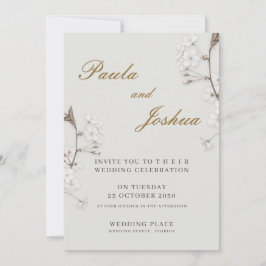 Elegante weiße florale goldene moderne Hochzeit Einladung