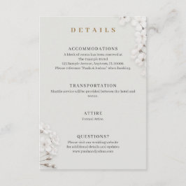 Elegante weiße florale Goldschrift Details Hochzei Begleitkarte