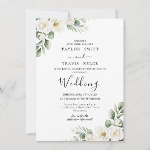 Elegante weiße florale Hochzeitseinladung Einladung
