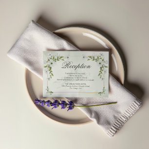 Elegante weiße florale Hochzeitsgrünpflanzen Goldr Begleitkarte