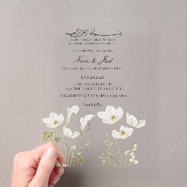 Elegante weiße florale islamische Nikkah-Einladung Acryleinladungen