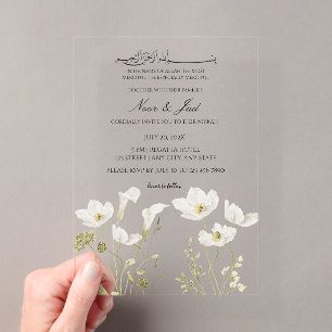 Elegante weiße florale islamische Nikkah-Einladung Acryleinladungen