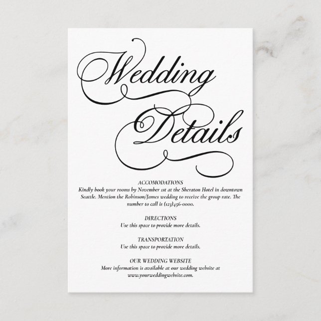 Elegante weiße formale Hochzeitskarte Begleitkarte (Vorderseite)