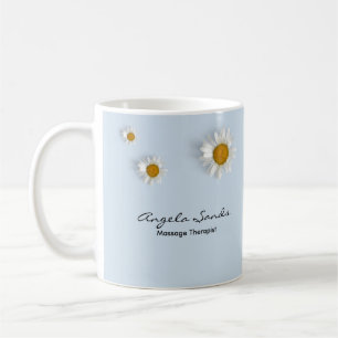 Elegante weiße Gänseblümchen blau Kaffeetasse