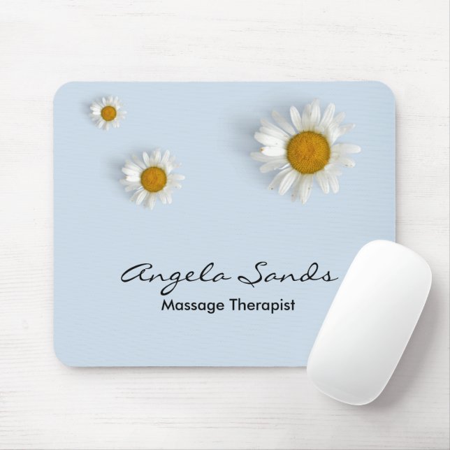 Elegante weiße Gänseblümchen blau Mousepad (Mit Mouse)