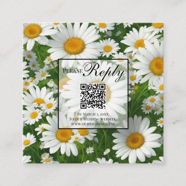 Elegante weiße Gänseblütenfelder QR-Code Begleitkarte (Vorderseite)
