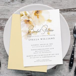 Elegante weiße gelbe Gold-Blumen-Brautparty Einladung