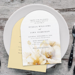 Elegante weiße gelbe Gold-Blumen-Details Hochzeit Einladung