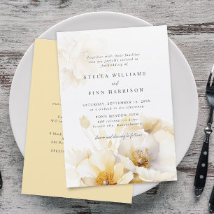 Elegante weiße gelbe Gold-Blumen-Details Hochzeit Einladung