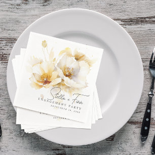 Elegante weiße gelbe Gold-Blumen-Verlobung Serviette