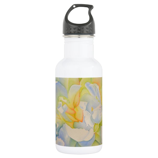 Elegante, weiße, gelbe Perle mit blühender Wasserf Edelstahlflasche (Vorderseite)