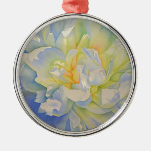Elegante, weiße, gelbe Perle mit blühender Wasserf Ornament Aus Metall