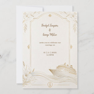 Elegante Weiße Gold-Kreuzfahrt-Hochzeit Lilienwell Einladung