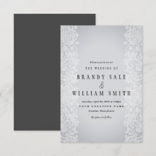 Elegante weiße Gold Lace Gray Black Wedding Card Einladung