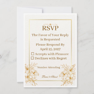 Elegante weiße Gold-RSVP-Hochzeitskarte | Luxus-Mi