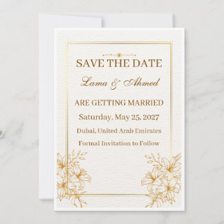 Elegante weiße Gold Save-the-Date-Hochzeitskarte | Save The Date