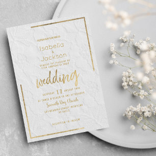 Elegante weiße goldene französische Blumenhochzeit Einladung