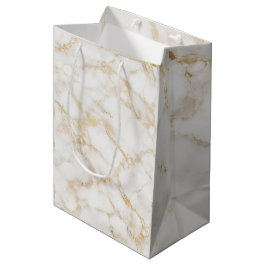Elegante weiße & goldene Marmor-Geschenktasche Mittlere Geschenktüte