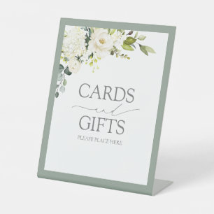 Elegante weiße graue grüne Blumenkarten & Geschenk Sockelschild