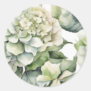 Elegante weiße, grüne Hydrangeas mit Blumen Runder Aufkleber