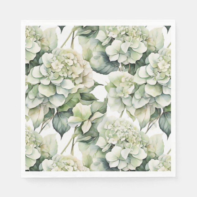 Elegante weiße, grüne Hydrangeas mit Blumen Serviette (Vorderseite)