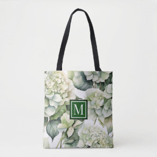 Elegante weiße, grüne Hydrangeas mit Blumen Tasche