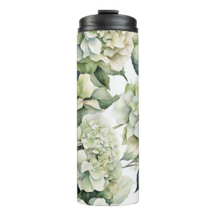 Elegante weiße, grüne Hydrangeas mit Blumen Thermosbecher